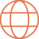 An orange globe icon with horizontal and vertical lines, symbolizing the internet or global connectivity, on a light gray background.