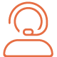 Orange outline icon of a person wearing a headset with a microphone, suggesting customer support or communication services.