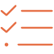 Orange checklist icon with two checkmarks and one bullet point, each followed by horizontal lines representing text on a light background.