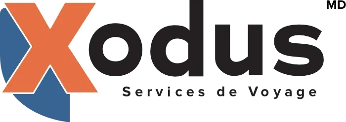 Logo for Xodus Travel Services Inc. featuring a large orange X followed by black lowercase letters spelling odus and the text Travel Services Inc. below.